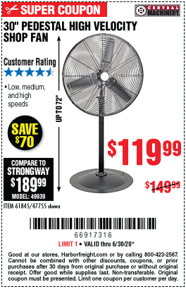 30 in. Pedestal High Velocity Shop Fan