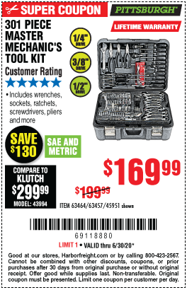 Mechanic's Tool Set 301 Pc.