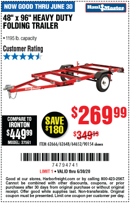 1195 lb. Capacity 48 in. x 96 in. Heavy Duty Folding Trailer