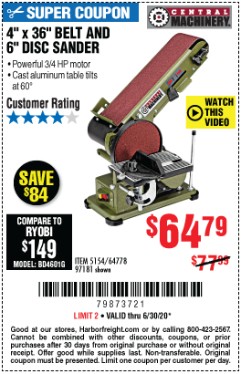 4 in. x 36 in. Belt/6 in. Disc Sander