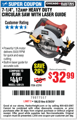 7-1/4 in. 12 Amp Heavy Duty Circular Saw With Laser Guide System