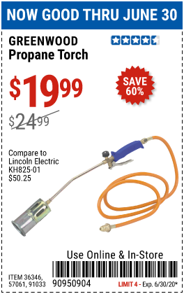GREENWOOD Propane Torch for 19.99 Harbor Freight Coupons