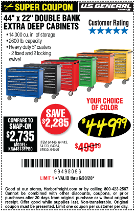 U.S. GENERAL SERIES 2 44 In. X 22 In. Double Bank Roller Cabinet for 449.99 Harbor Freight Coupons