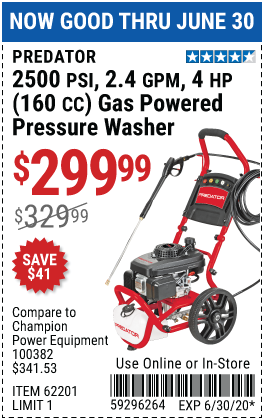 2500 PSI, 2.4 GPM, 4 HP (160cc) Pressure Washer EPA/CARB