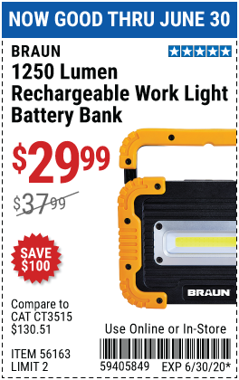 1250 Lumen Work Light Battery Bank