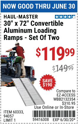 1200 lb. Capacity 30-1/4 in. x 72 in. Convertible Aluminum Loading Ramp