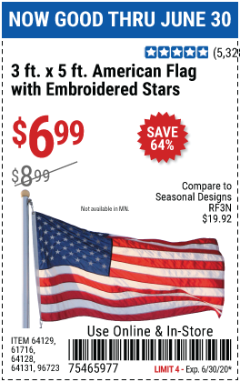 3 Ft. x 5 Ft. American Flag with Embroidered Stars