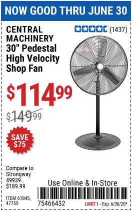 30 in. Pedestal High Velocity Shop Fan