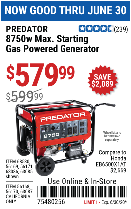 8750 Watt Max Starting Gas Powered Generator - EPA III