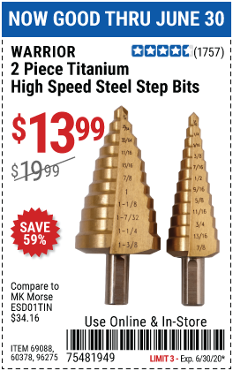 Titanium Coated High Speed Steel Step Bit Set, 2 Pc.