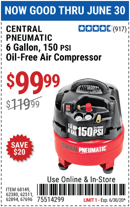 6 gallon 1.5 HP 150 PSI Professional Air Compressor