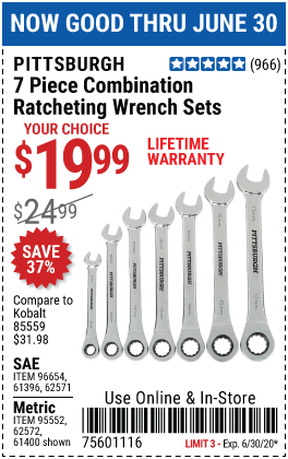 Metric Combination Ratcheting Wrench Set, 7 Pc.