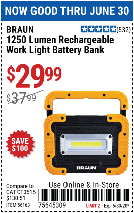 1250 Lumen Work Light Battery Bank