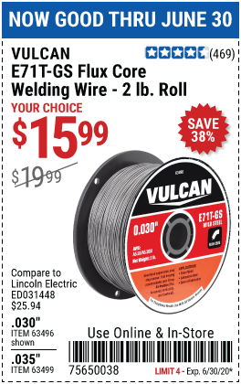 0.030 in. E71T-GS Flux Core Welding Wire, 2.00 lb. Roll