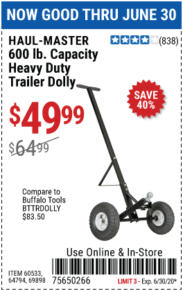 600 lb. Heavy Duty Trailer Dolly