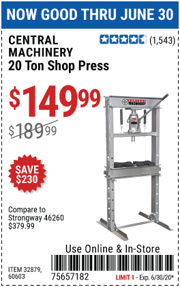 20 Ton H-Frame Industrial Heavy Duty Floor Shop Press