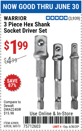 Hex Shank Socket Driver Set, 3 Pc.