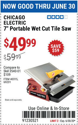 7 in. Portable Wet Cut Tile Saw