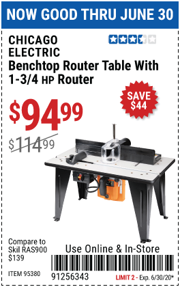 Benchtop Router Table with 1-3/4 HP Router