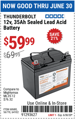 12 Volt, 35 Amp Hour Sealed Lead Acid Battery