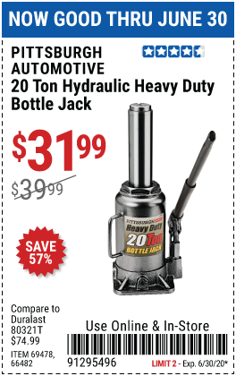 20 Ton Hydraulic Heavy Duty Bottle Jack