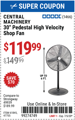 30 in. Pedestal High Velocity Shop Fan