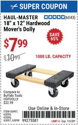 18 In. x 12 In. 1000 lb. Capacity Hardwood Dolly