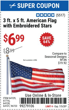 3 Ft. x 5 Ft. American Flag with Embroidered Stars