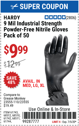 9 mil Nitrile Powder-Free Gloves Medium, 50 Pc.