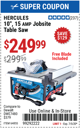 10 in., 15 Amp Compact Job Site Table Saw