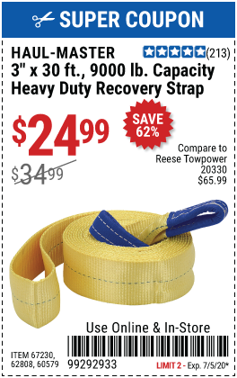 9000 lb. Capacity 3 in. x 30 ft. Heavy Duty Recovery Strap