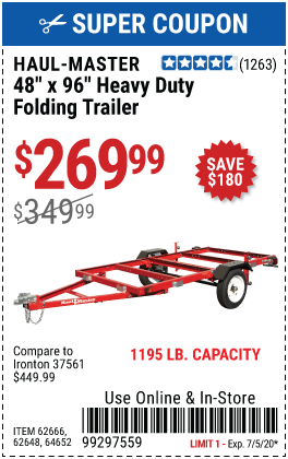 1195 lb. Capacity 48 in. x 96 in. Heavy Duty Folding Trailer