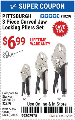 Curved Jaw Locking Pliers Set, 3 Pc.