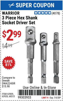 Hex Shank Socket Driver Set, 3 Pc.