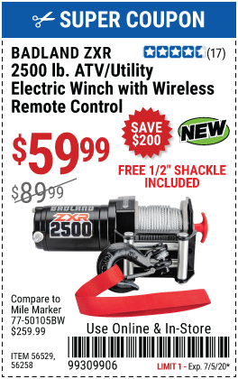 2500 lb. ATV/Utility Electric Winch with Wireless Remote Control