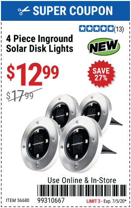 Inground Solar Disk Lights, 4 Pc.