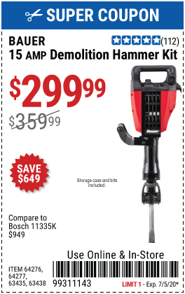 15 Amp 35 lb. Pro Demolition Hammer Kit