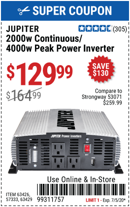 2000 Watt Continuous/4000 Watt Peak Modified Sine Wave Power Inverter