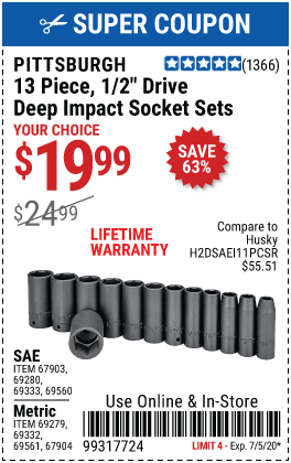 1/2 in. Drive SAE Impact Deep Socket Set, 13 Pc.