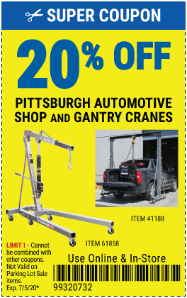 20% off Gantry/Shop Cranes (3 skus)