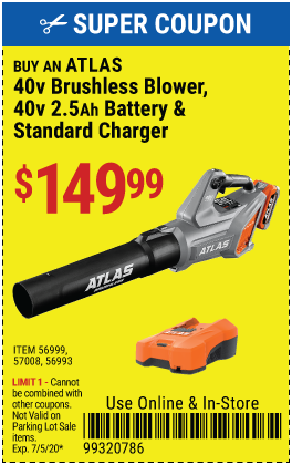 Atlas buy 40v Blower  Battery & Charger for 149.99