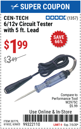 6/12V Circuit Tester with 5 ft. Lead