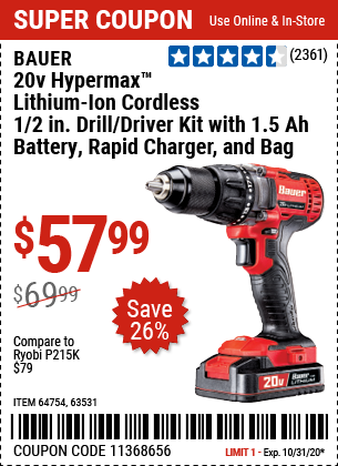 20V Hypermax™ Lithium-Ion Cordless 1/2 in. Drill/Driver Kit with 1.5 Ah Battery, Rapid Charger, and Bag