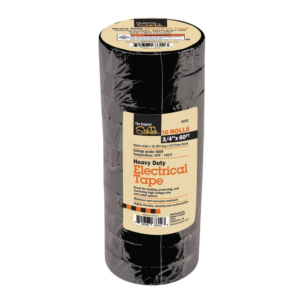 STIKTEK 3/4 In x 60 Ft Industrial Grade Electrical Tape 10 Pk. - Item 63312 / 64836