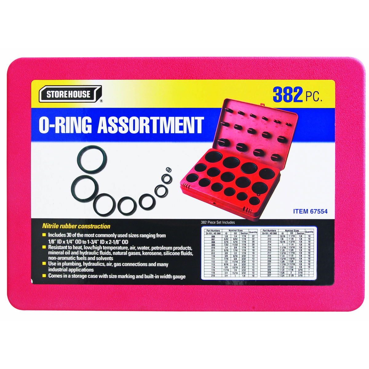 STOREHOUSE 382 Piece O-Ring Assortment - Item 67554