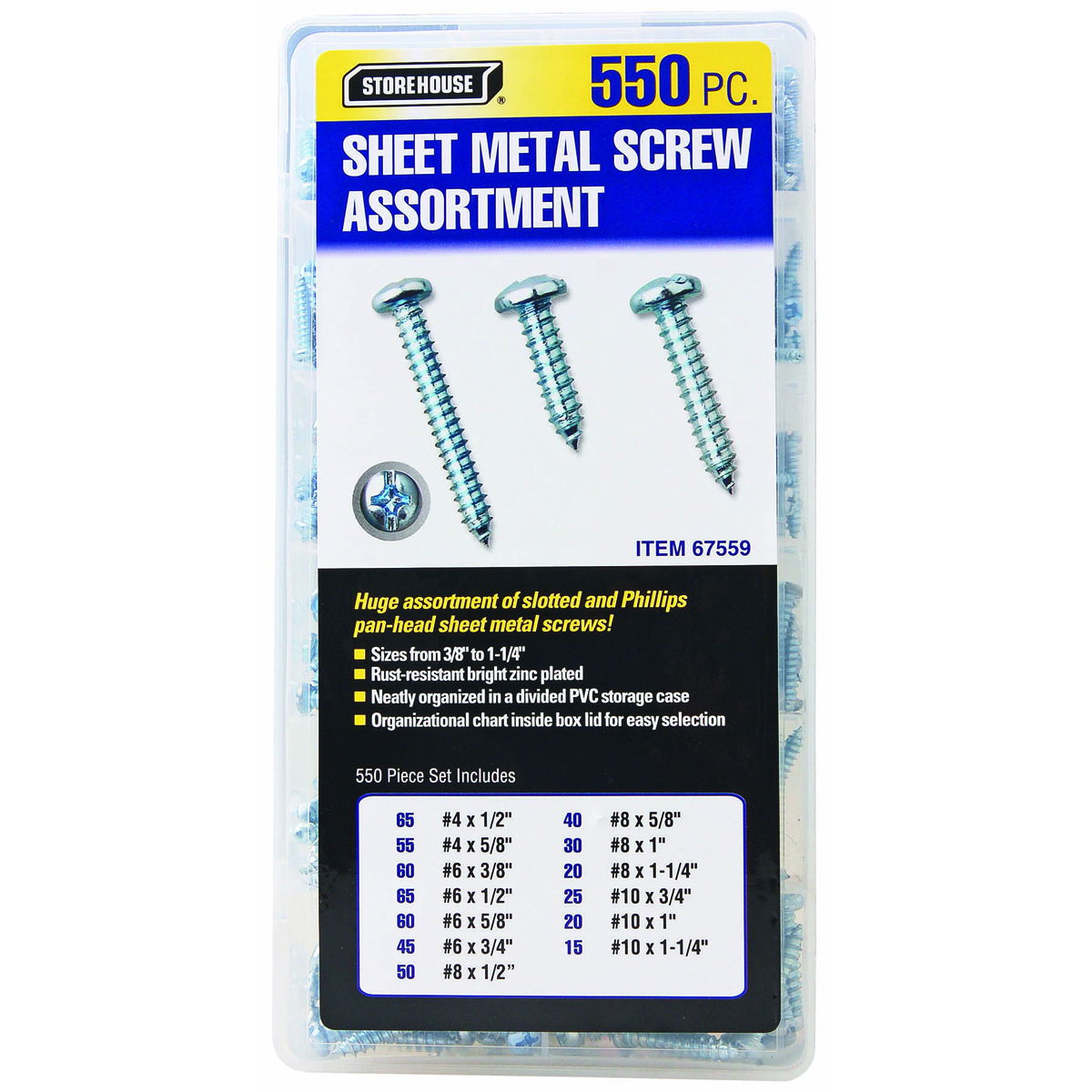 STOREHOUSE 550 Piece Sheet Metal Screw Storehouse - Item 67559