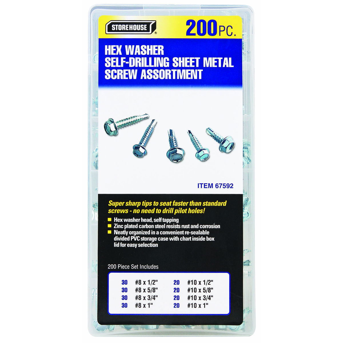 STOREHOUSE 200 Piece Self-Drilling Screw Assortment - Item 67592