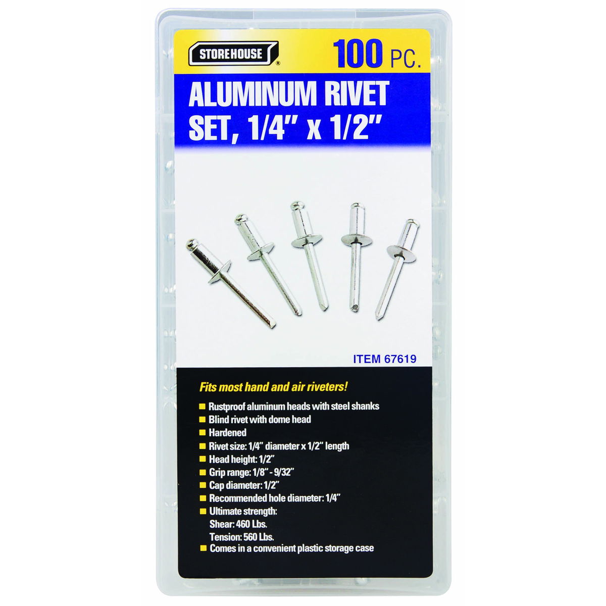 STOREHOUSE 1/4 in. Aluminum Blind Rivet Set 100 Pc. - Item 67619