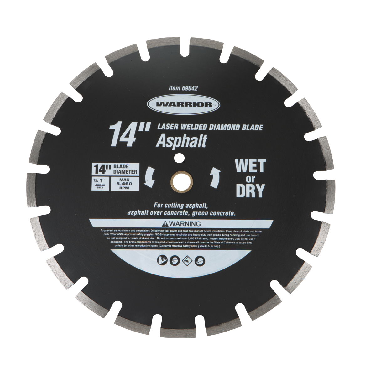 WARRIOR 14 in. Segmented Wet / Dry Cut Diamond Blade - Item 69042