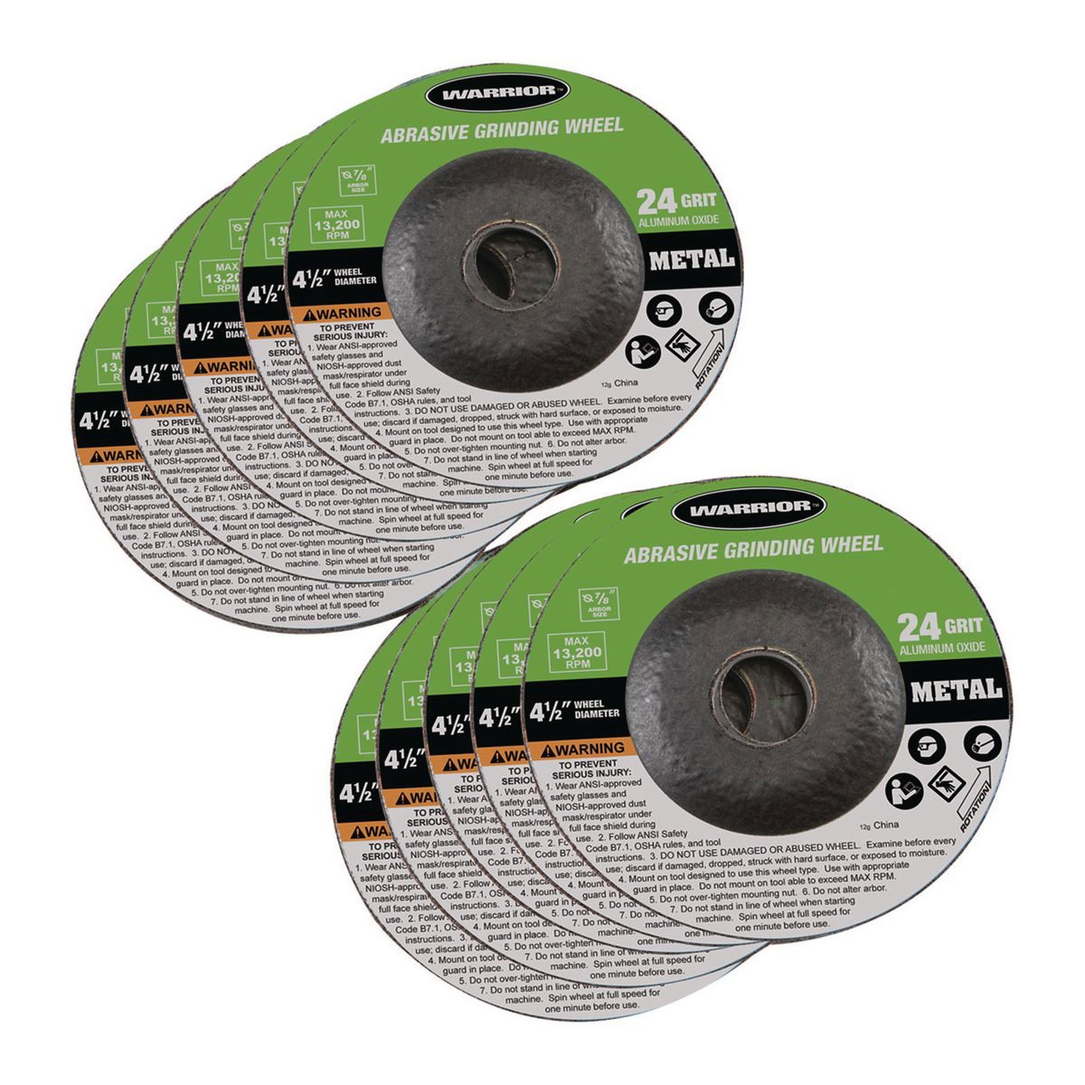 WARRIOR 4-1/2 in. 24 Grit Metal Grinding Wheel 10 Pc. - Item 69235 / 61214 / 06674 / 95347